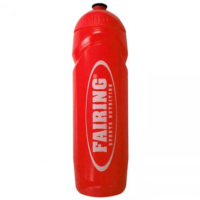 Rød Fairing Vannflaske 750 ml med hvit logo og praktisk push-pull-kork for trening.